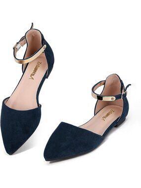 Women's Flats Shoes Rhinestone Blue Pointed Toe Comfort Flat Silver Bowknot